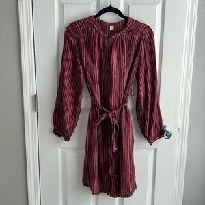 NWT Old Navy Long Sleeve Striped Dress Burgundy